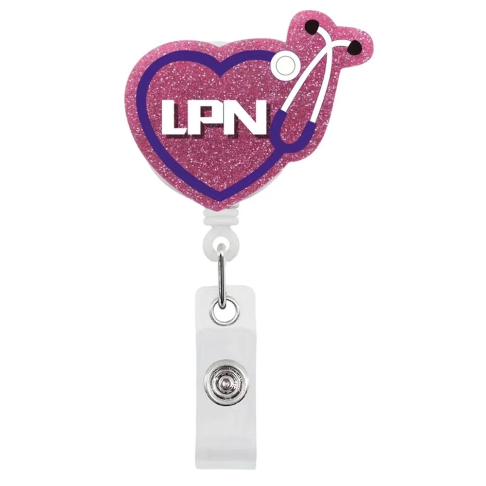 New Pink Glitter LPN Retractable Badge Reel